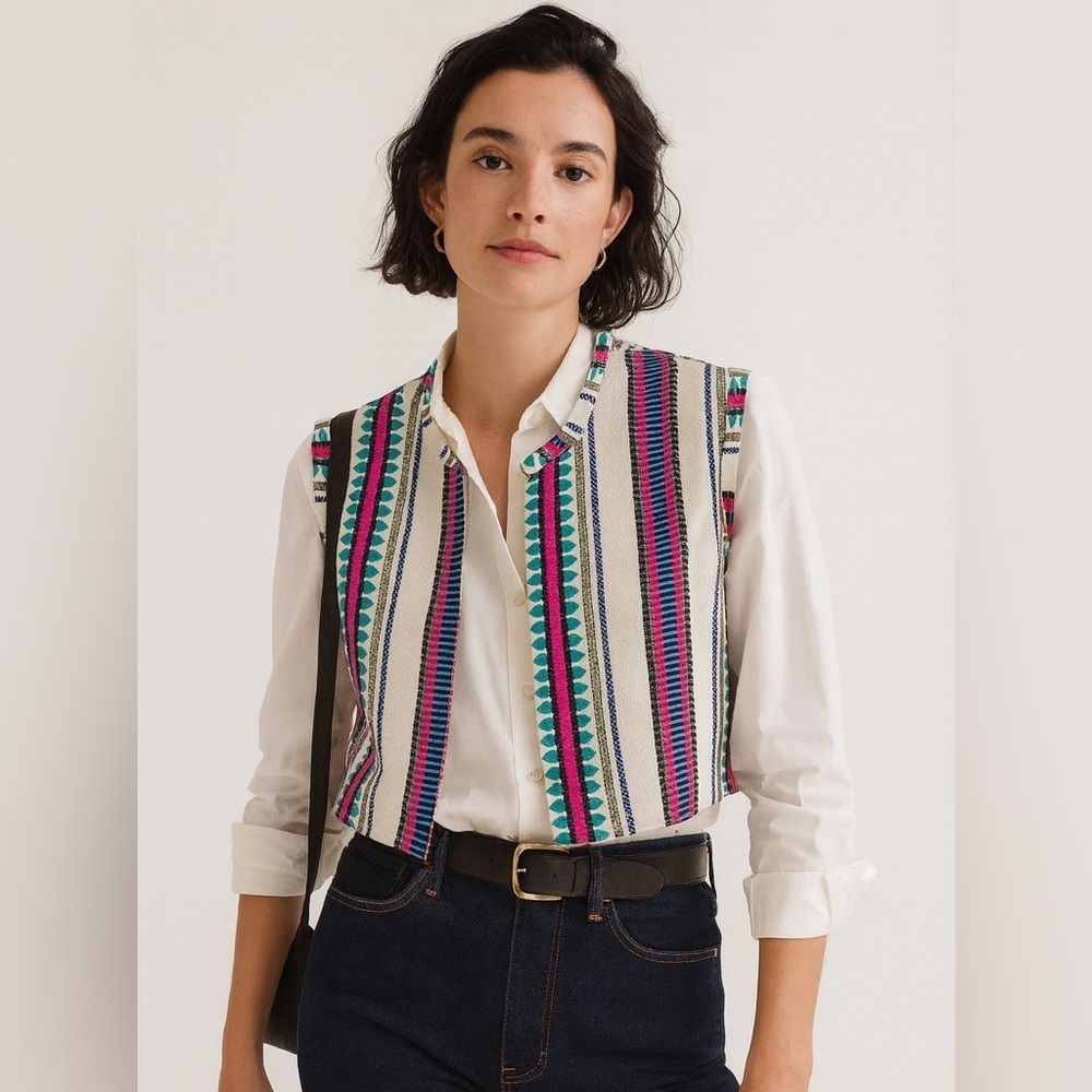 Renata Gasparian woven open front cropped vest one size artsy southwestern Aztec